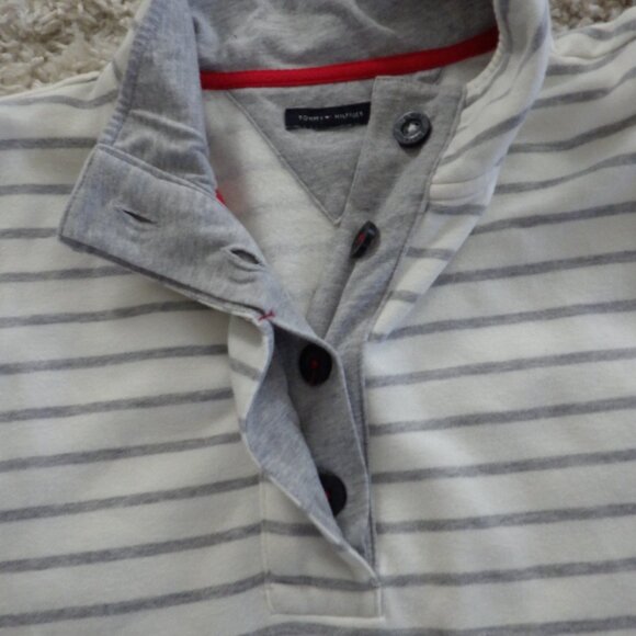 Tommy Hilfiger Sweater Men’s Pullover Size XL White Grey Stripes Elbow Pads - Picture 7 of 11